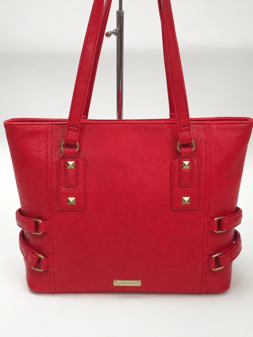 Rampage Studded Rocker Red Faux-Leather Distressed Shoulder Bag Purse